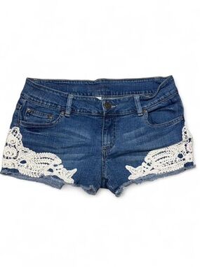 y2k boho crochet lace denim micro shorts low rise festival fairy core 2000s